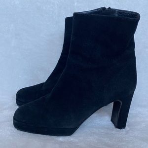 Stuart Weitzman black block heel suede booties